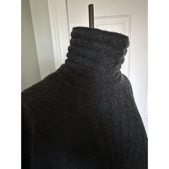 ALEXANDRA BARTLETT 100% Wool Turtleneck Sweater Poncho Top Dark Gray Charcoal - Picture 7 of 16